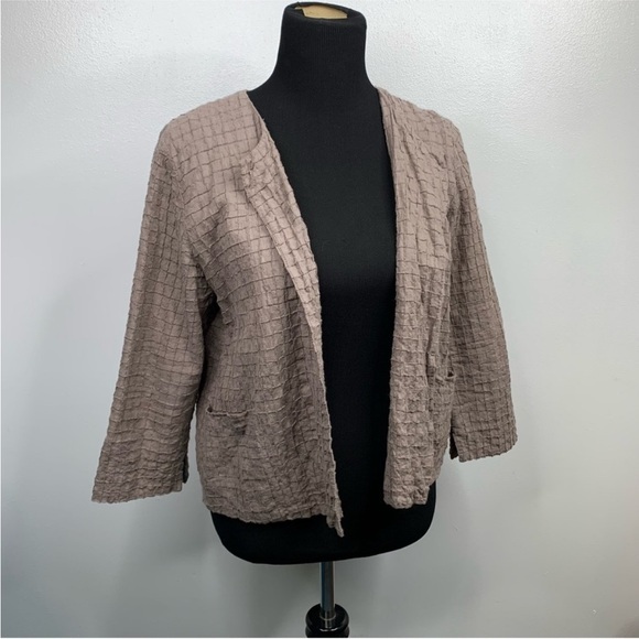 Eileen Fisher Open Blazer Womens‎ Small Brown 3/4 Sleeve Cotton Box Short Jacket - Picture 1 of 9